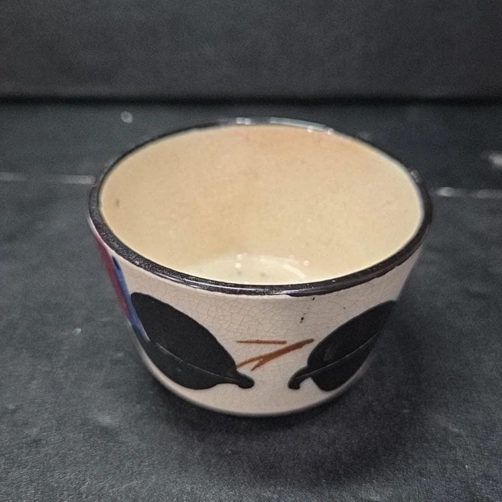 Japanese Chawan Style Porcelain Floral Tea Cup, Vtg Matcha Bowl, Crackle Glaze